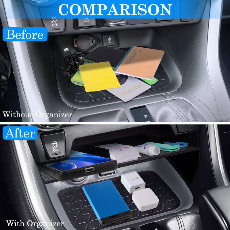 DIAMOOKY Upgraded Center Console Organizer Compatible with Toyota RAV4 2025 2024 2023 2022-2019 Interior Accessories  Armrest Storage Box  Dash Storage Tray(Not for New 10.5'' Multimedia Display)-3pcs - Image 3